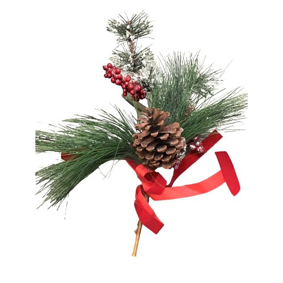 SET OF 2-CHRISTMAS TREE FILLER 16" ARTIFICIAL STEM WICKER BALL, BERRY, PINE PICK - Picture 1 of 4